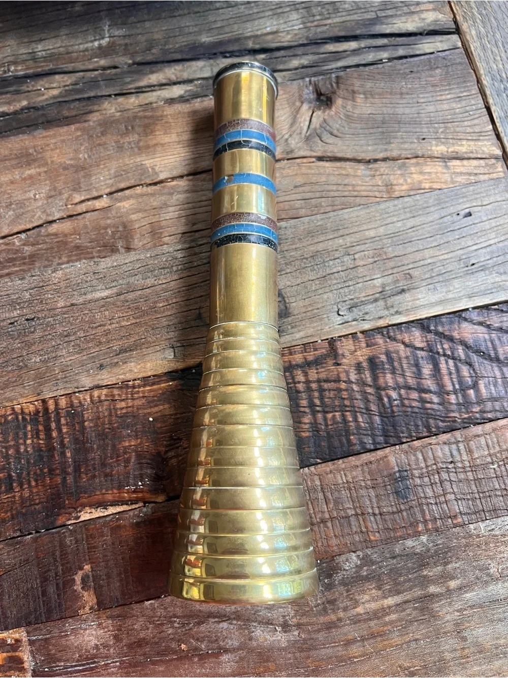 Colique Brass Accent Vase with Blue and Brown Bands - Home Accents